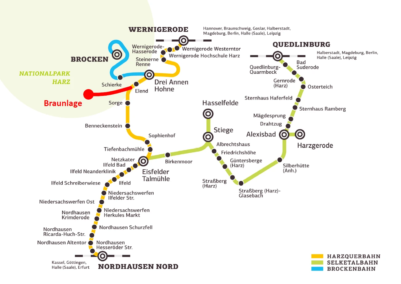 Harzer Schmalspurbahnen HSB: Streckennetz mit Bahnhof in Braunlage